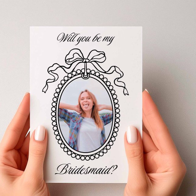 Vintage Beaded Frame with Bow Bridesmaid Proposal Invitation (Vintage Beaded Frame Black)