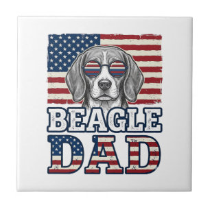 Vintage Beagle Dad Patriotic Dog Shirt Design_1 Ceramic Tile