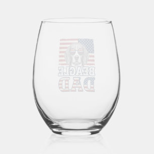 Vintage Beagle Dad Patriotic Dog Shirt Design_1 Stemless Wine Glass