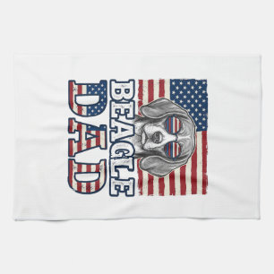 Vintage Beagle Dad Patriotic Dog Shirt Design_1 Tea Towel