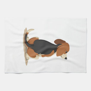 Vintage Beagle Dog Back View Illustration Pet Love Tea Towel