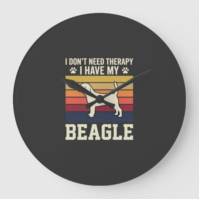 Vintage Beagle Dog Therapy Retro Large Clock (Front)
