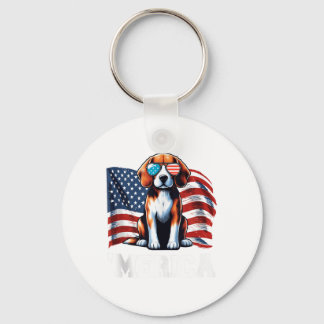 Vintage Beagle Merica Sungles Patriotic American F Key Ring