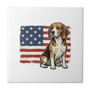 Vintage Beagle Patriotic Flag Dog Shirt Design_1 Ceramic Tile