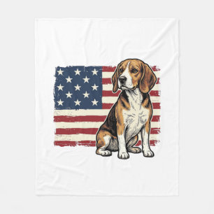 Vintage Beagle Patriotic Flag Dog Shirt Design_1 Fleece Blanket