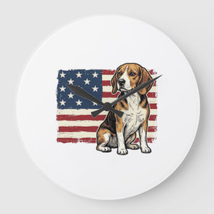 Vintage Beagle Patriotic Flag Dog Shirt Design_1 Large Clock