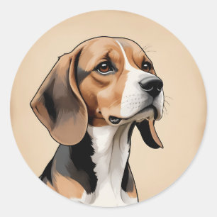 Vintage Beagle Portrait in Mid century Retro Style Classic Round Sticker
