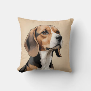 Vintage Beagle Portrait in Mid century Retro Style Cushion