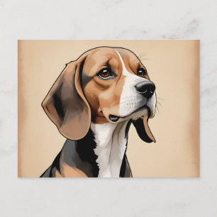 Vintage Beagle Portrait in Mid century Retro Style Postcard