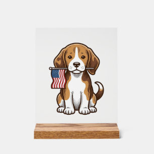 Vintage Beagle Puppy American Flag Shirt Design_1 Acrylic Sign
