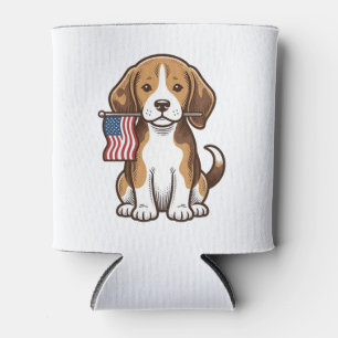 Vintage Beagle Puppy American Flag Shirt Design_1 Can Cooler
