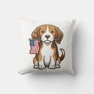 Vintage Beagle Puppy American Flag Shirt Design_1 Cushion