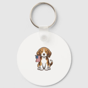 Vintage Beagle Puppy American Flag Shirt Design_1 Key Ring