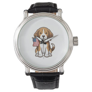 Vintage Beagle Puppy American Flag Shirt Design_1 Watch