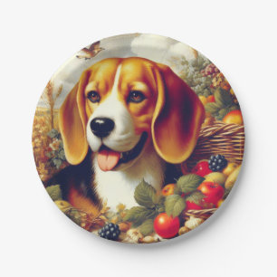 Vintage Beagle Puppy Painting Paper Plate