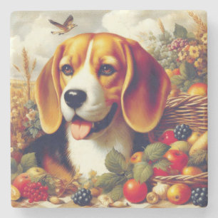 Vintage Beagle Puppy Painting Stone Coaster