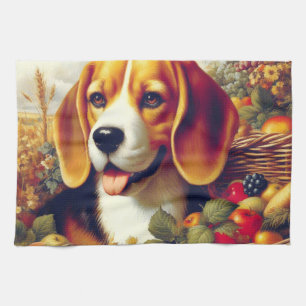 Vintage Beagle Puppy Painting Tea Towel