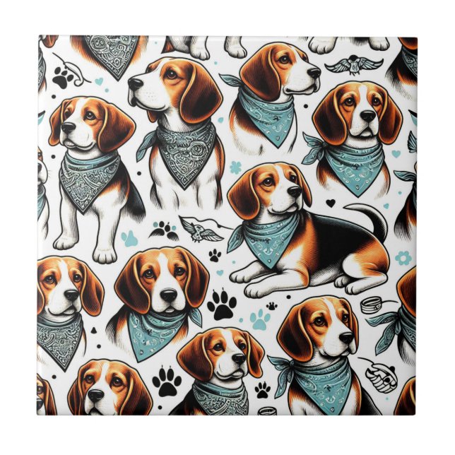 Vintage Beagle Puppy Seamless Ceramic Tile (Front)
