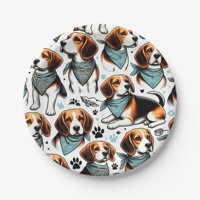 Vintage Beagle Puppy Seamless Paper Plate (Front)