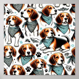 Vintage Beagle Puppy Seamless Poster
