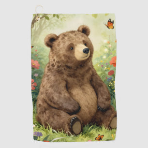 Vintage bear and butterflies in a garden golf towel
