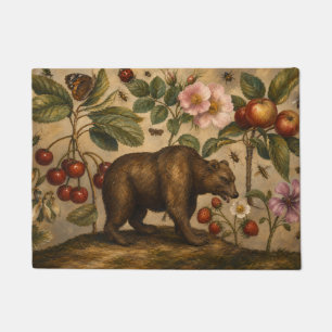 Vintage Bear and Orchard Botanical Oil Painting Doormat