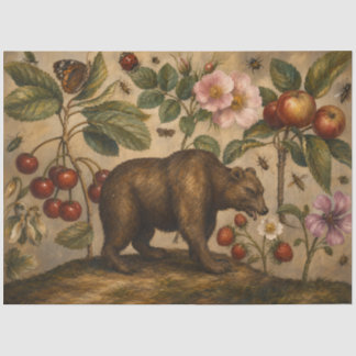 Vintage Bear and Orchard Botanical Oil Painting Tissue Paper