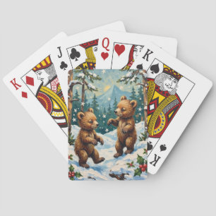 Vintage Bear Cubs Playing in Snowy Christmas Cards