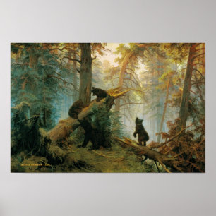 Vintage Bear Family in the Forest Poster
