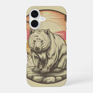 Vintage Bear in Nature Sunset Retro Illustration iPhone 16 Case
