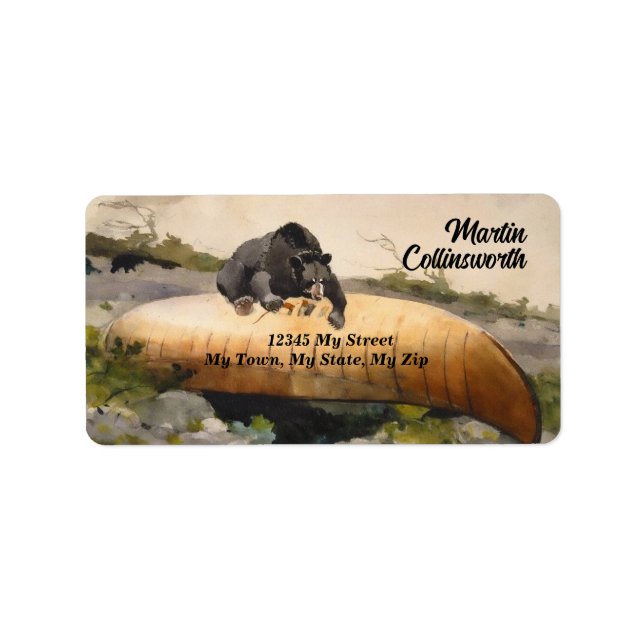 Vintage Bear on a Canoe Art Label (Front)