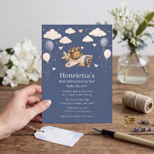 Vintage Bear Pilot Adventure Baby Shower  Invitation