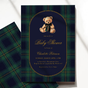Vintage Bear Plaid Baby Shower Invitation