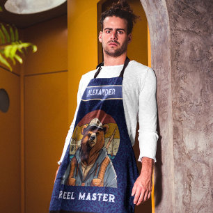 Vintage Bear Retirement Gifts for Fisherman Dad Apron