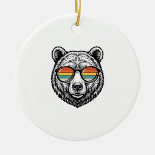 Vintage Bear Sunglasses Vector Graphic Design_1 Ceramic Ornament