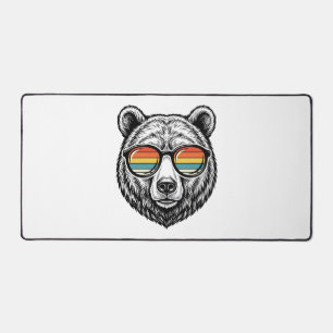Vintage Bear Sunglasses Vector Graphic Design_1 Desk Mat