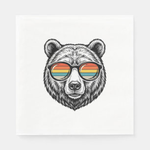 Vintage Bear Sunglasses Vector Graphic Design_1 Napkin