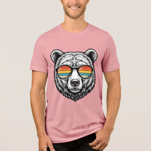 Vintage Bear Sunglasses Vector Graphic Design_1 Tri-Blend Shirt