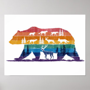 Vintage Bear Wildlife – Retro Forest Silhouette Poster