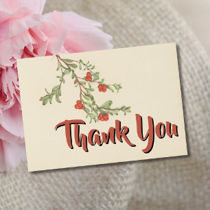 Vintage Bearberry Botanical Watercolor Thanks Thank You Card