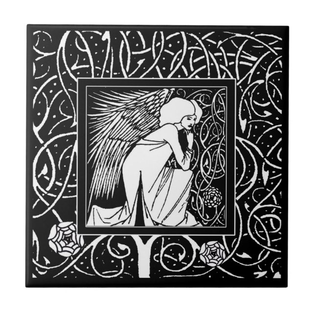 Vintage Beardsley Angel Ceramic Tile (Front)