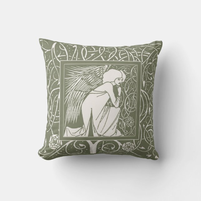 Vintage Beardsley Angel Throw Pillow (Front)