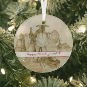 Vintage Beatrix Potter Christmas Holiday Glass Tree Decoration