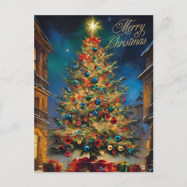 Vintage Beautiful Christmas Tree with Presents  Holiday Postcard (Front)
