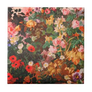 Vintage beautiful colourful flowers floral paintin ceramic tile