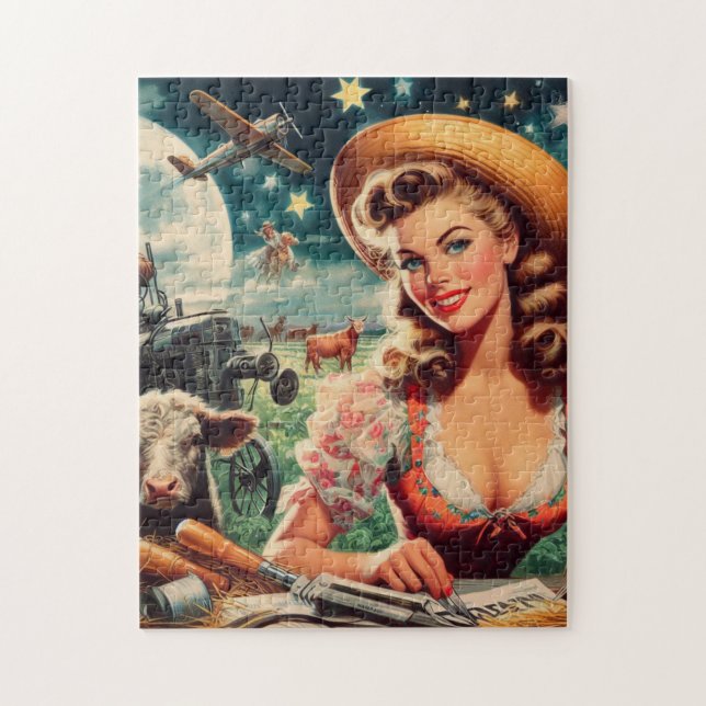 Vintage Beautiful Farm Girl Jigsaw Puzzle (Vertical)