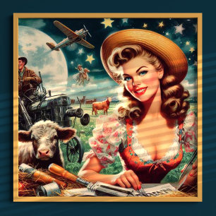 Vintage Beautiful Farm Girl Poster