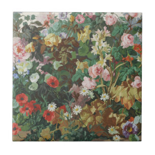 Vintage beautiful flowers floral painting ceramic tile