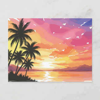 Vintage Beautiful Island Beach Sunset Postcard