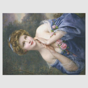 Vintage Beautiful Lady In Blue Decoupage Tissue Paper